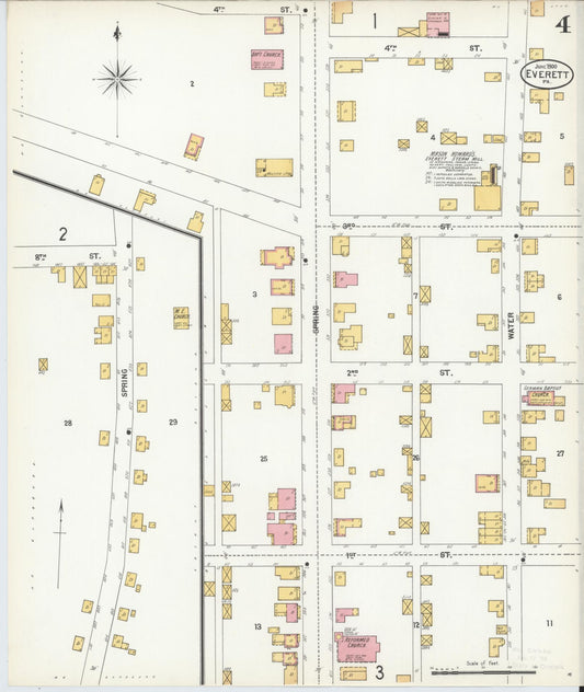 Sanborn Fire Insurance Map from Everett, Bedford County, Pennsylvania (1900), Sheet #0004 - Historic Sanborn Fire Insurance Map Print, vintage old map wall art, antique decor, genealogy gift, Pennsylvania Pennsylvania map