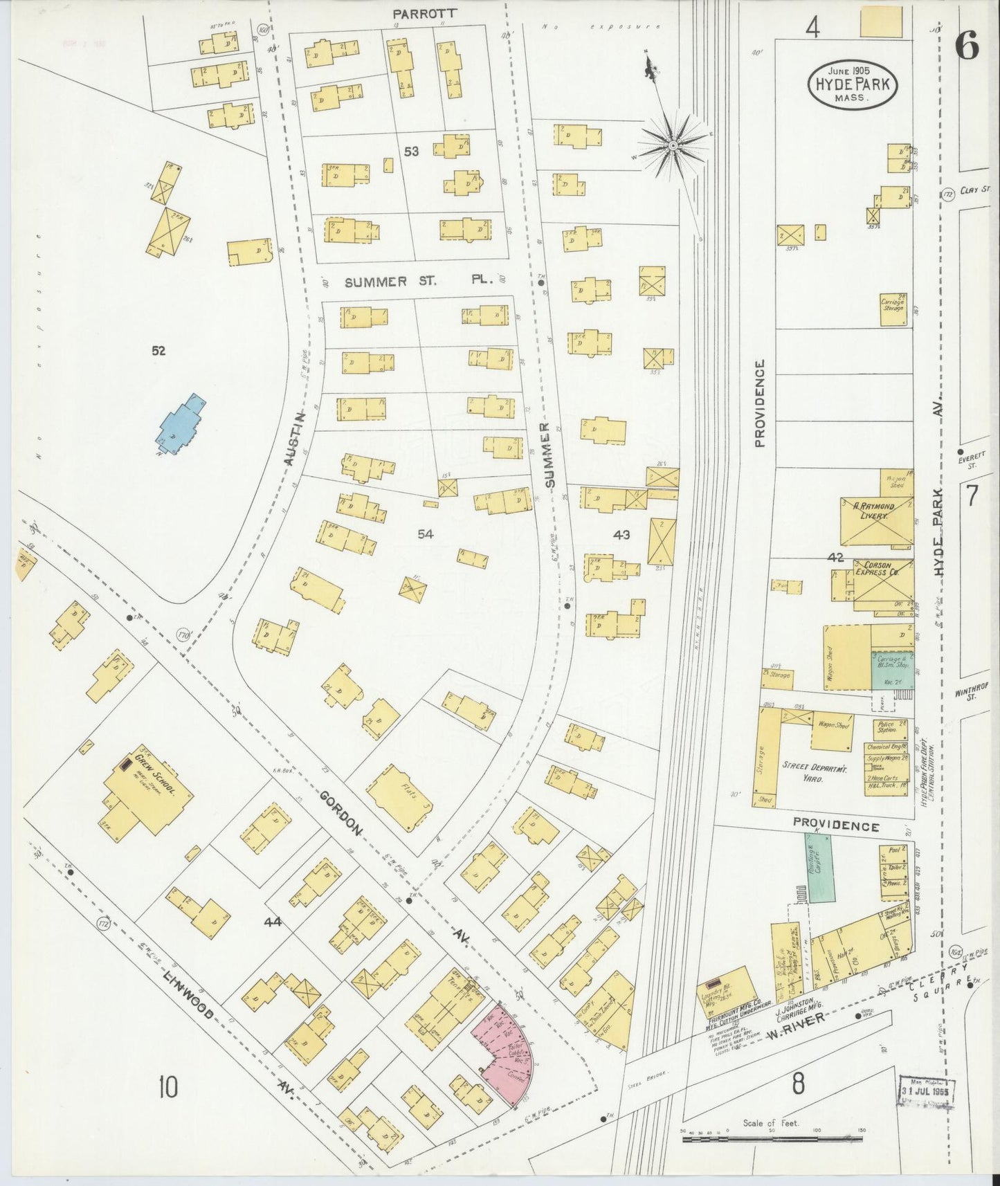 Sanborn Fire Insurance Map from Hyde Park, Norfolk County, Massachusetts (1905), Sheet #0006 - Complete Map Set gallery image, historic Sanborn map, vintage wall art, Massachusetts Massachusetts