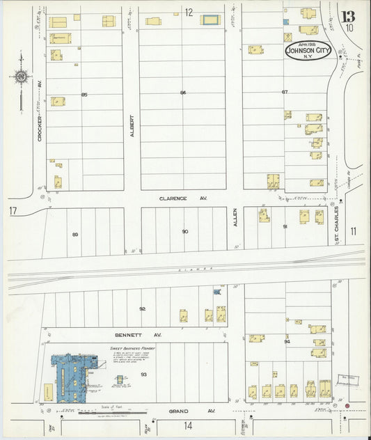 Sanborn Fire Insurance Map from Johnson City, Broome County, New York (1918), Sheet #0013 - Historic Sanborn Fire Insurance Map Print, vintage old map wall art, antique decor, genealogy gift, New York New York map