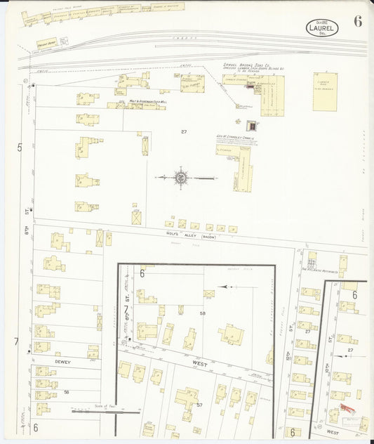 Sanborn Fire Insurance Map from Laurel, Sussex County, Delaware (1912), Sheet #0006 - Historic Sanborn Fire Insurance Map Print, vintage old map wall art, antique decor, genealogy gift, Delaware Delaware map