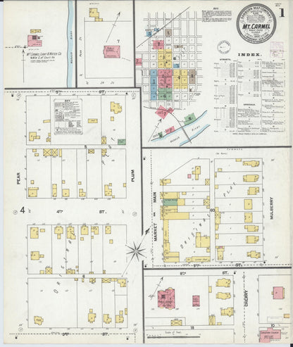 Sanborn Fire Insurance Map from Mount Carmel, Wabash County, Illinois (1902), Sheet #0001 - Complete Map Set gallery image, historic Sanborn map, vintage wall art, Illinois Illinois