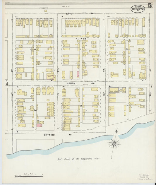 Sanborn Fire Insurance Map from Renovo, Clinton County, Pennsylvania (1897), Sheet #0005 - Historic Sanborn Fire Insurance Map Print, vintage old map wall art, antique decor, genealogy gift, Pennsylvania Pennsylvania map