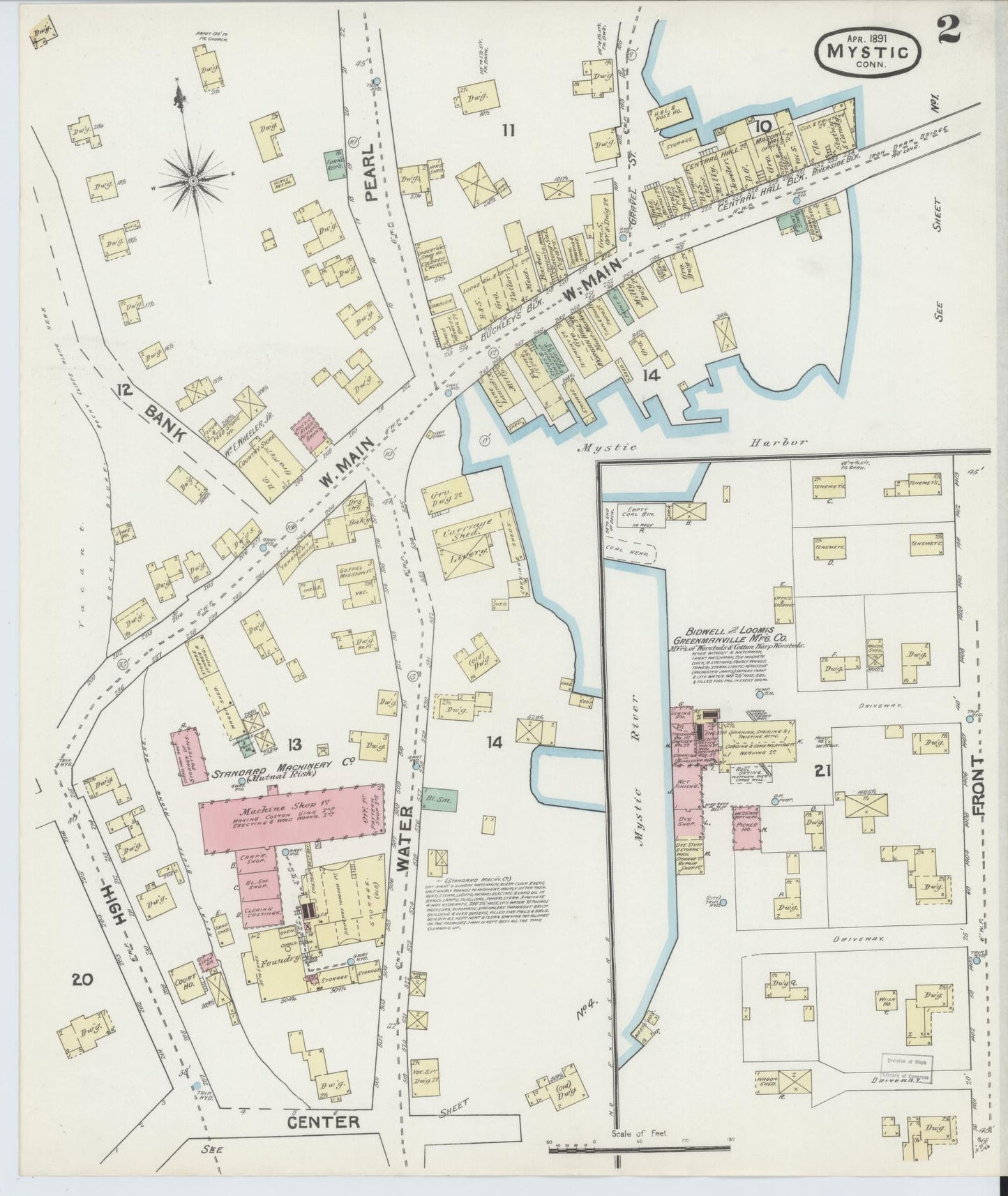 Sanborn Fire Insurance Map from Mystic, New London County, Connecticut (1891), Sheet #0002 - Complete Map Set gallery image, historic Sanborn map, vintage wall art, Connecticut Connecticut