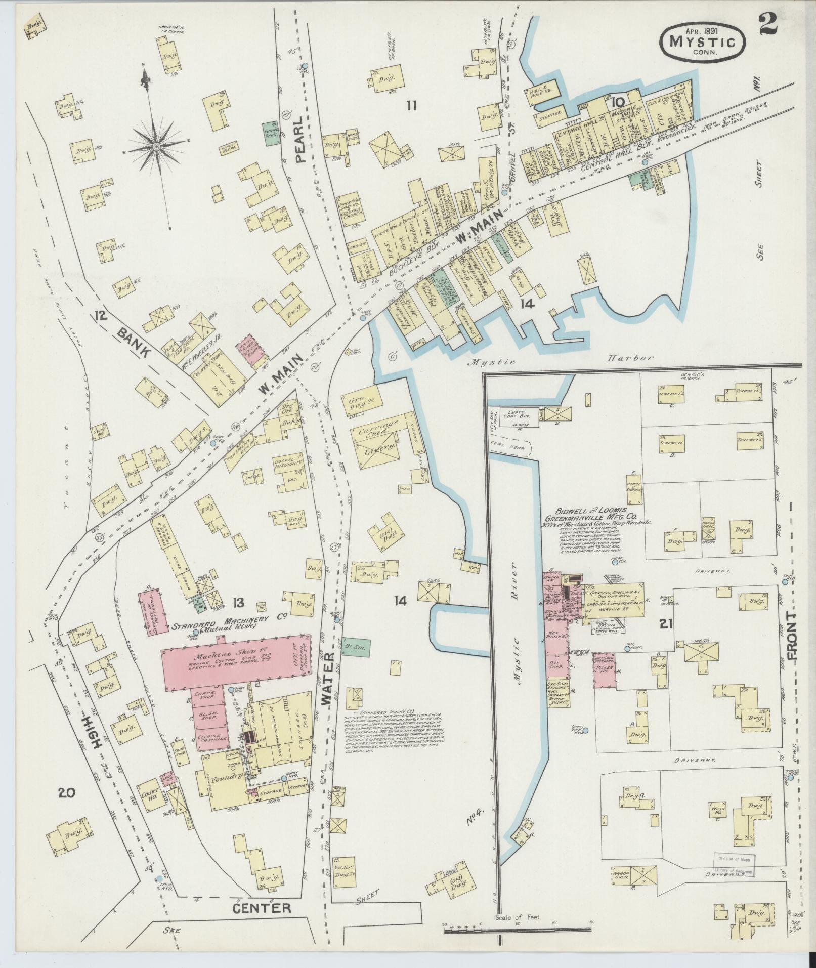 Sanborn Fire Insurance Map from Mystic, New London County, Connecticut (1891), Sheet #0002 - Complete Map Set gallery image, historic Sanborn map, vintage wall art, Connecticut Connecticut