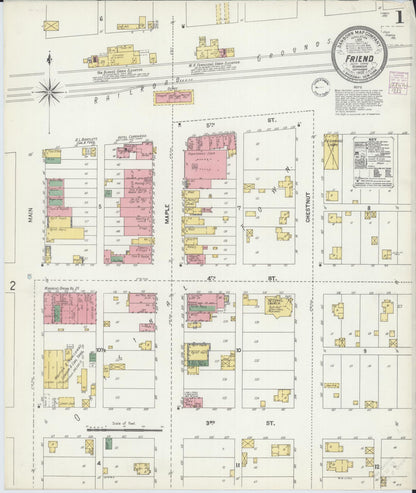 Sanborn Fire Insurance Map from Friend, Saline County, Nebraska (1902), Sheet #0001 - Complete Map Set gallery image, historic Sanborn map, vintage wall art, Nebraska Nebraska