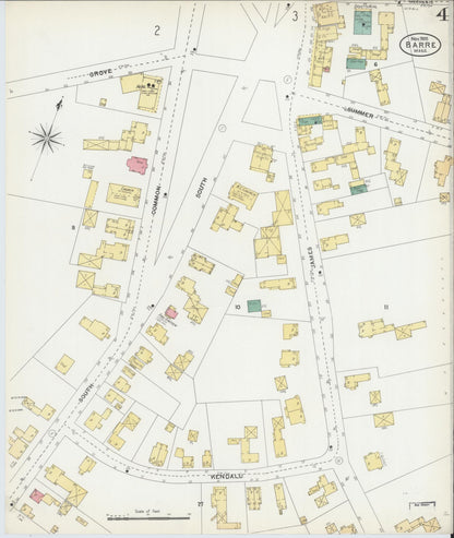 Sanborn Fire Insurance Map from Barre, Worcester County, Massachusetts (1905), Sheet #0004 - Historic Sanborn Fire Insurance Map Print, vintage old map wall art, antique decor, genealogy gift, Massachusetts Massachusetts map