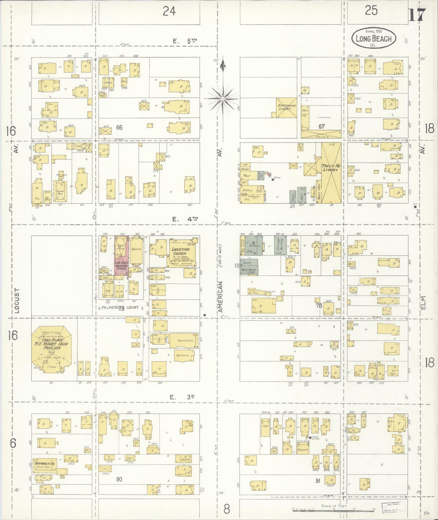 Sanborn Fire Insurance Map from Long Beach, Los Angeles County, California (1905), Sheet #0017 - Complete Map Set gallery image, historic Sanborn map, vintage wall art, California California
