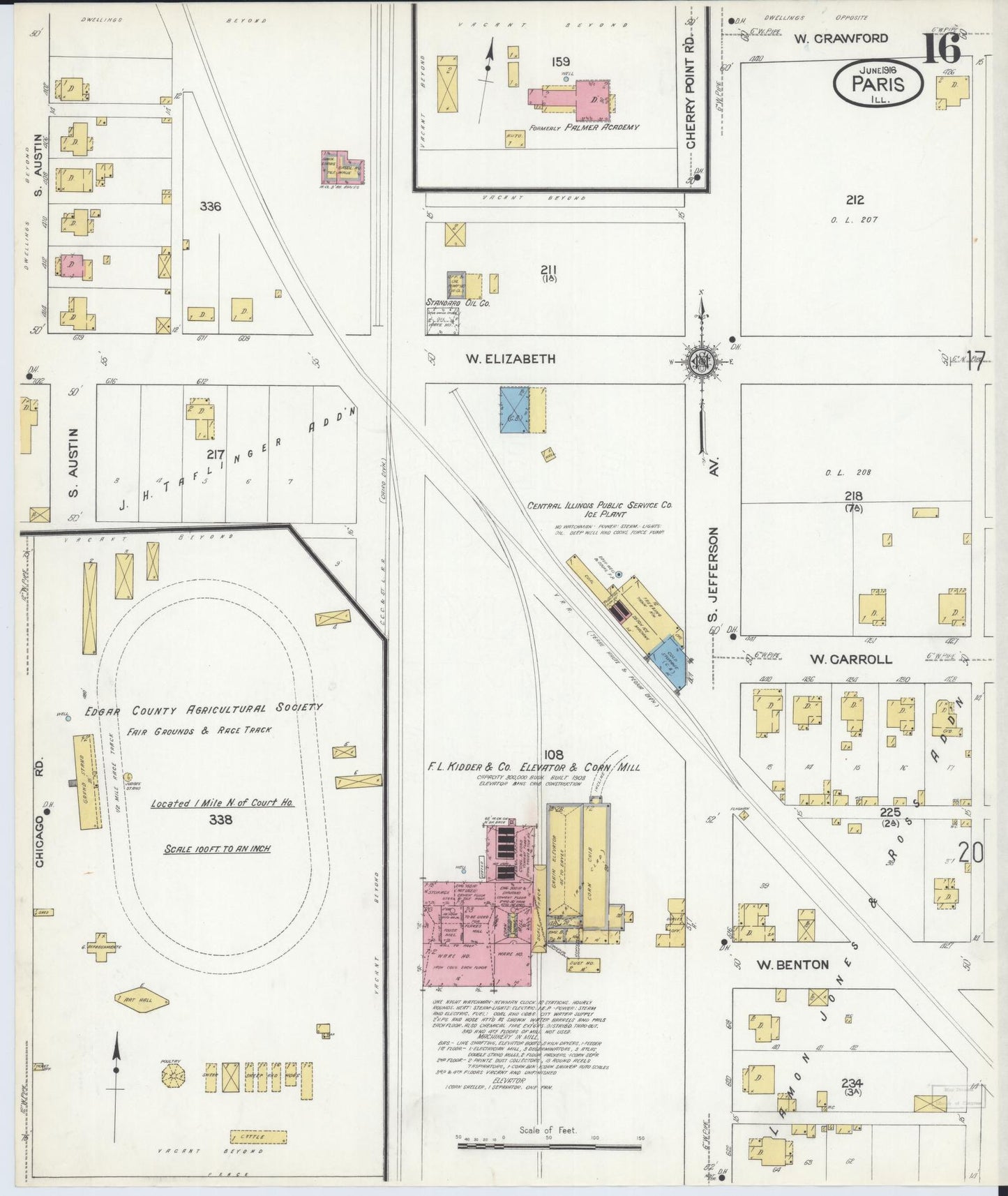Sanborn Fire Insurance Map from Paris, Edgar County, Illinois (1916), Sheet #0016 - Complete Map Set gallery image, historic Sanborn map, vintage wall art, Illinois Illinois
