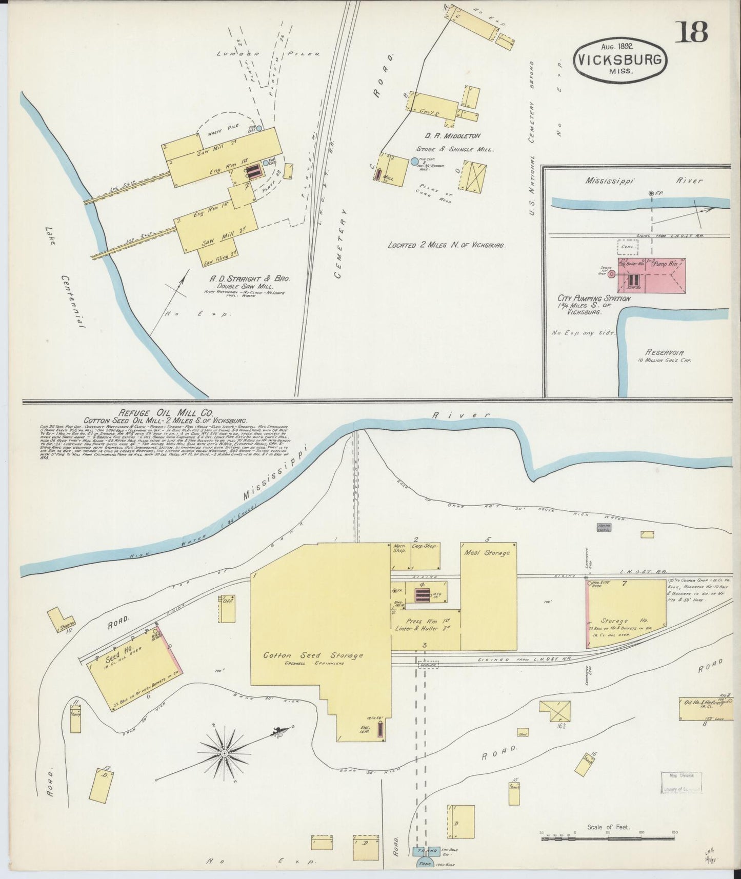 Sanborn Fire Insurance Map from Vicksburg, Warren County, Mississippi (1892), Sheet #0018 - Historic Sanborn Fire Insurance Map Print, vintage old map wall art, antique decor, genealogy gift, Mississippi Mississippi map