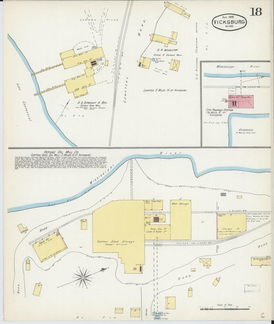 Sanborn Fire Insurance Map from Vicksburg, Warren County, Mississippi (1892), Sheet #0018 - Historic Sanborn Fire Insurance Map Print, vintage old map wall art, antique decor, genealogy gift, Mississippi Mississippi map
