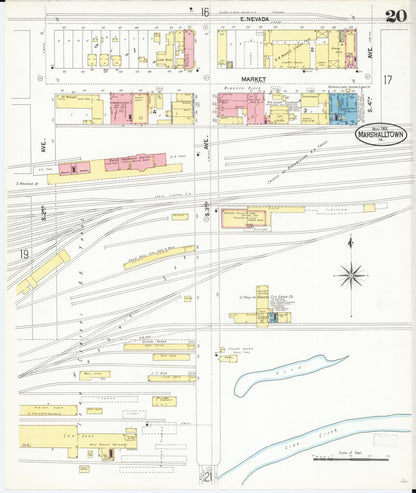 Sanborn Fire Insurance Map from Marshalltown, Marshall County, Iowa (1901), Sheet #0020 - Historic Sanborn Fire Insurance Map Print, vintage old map wall art