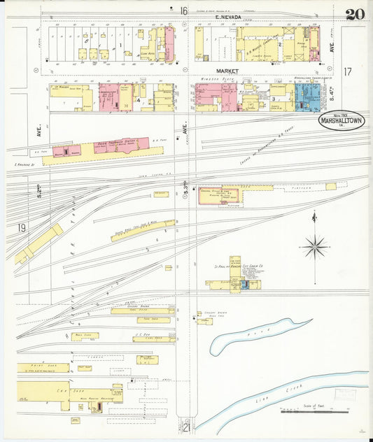 Sanborn Fire Insurance Map from Marshalltown, Marshall County, Iowa (1901), Sheet #0020 - Historic Sanborn Fire Insurance Map Print, vintage old map wall art