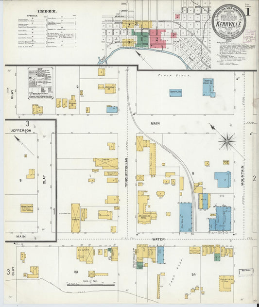 Sanborn Fire Insurance Map from Kerrville, Kerr County, Texas (1904), Sheet #0001 - Complete Map Set gallery image, historic Sanborn map, vintage wall art, Texas Texas