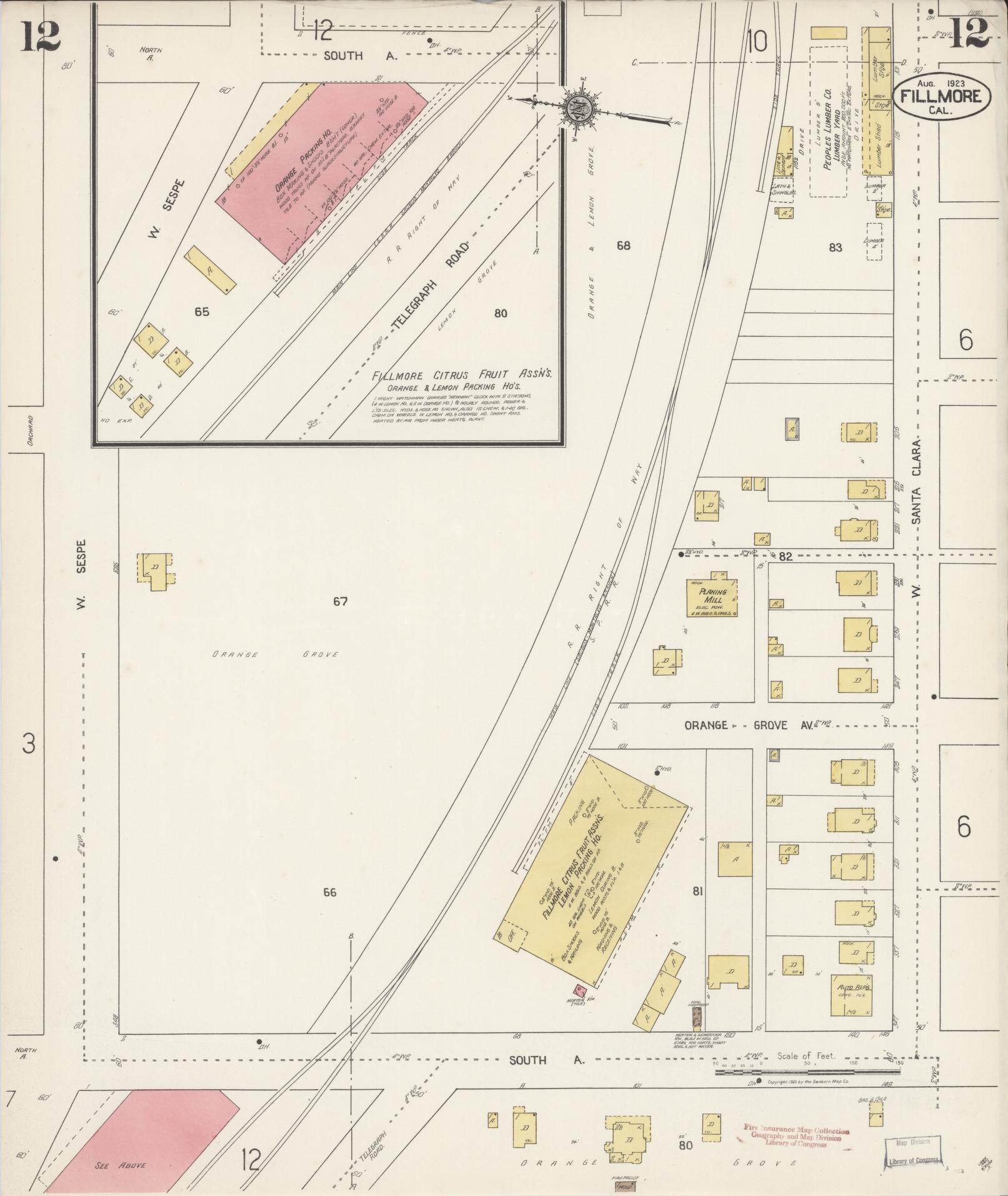 Sanborn Fire Insurance Map from Fillmore, Ventura County, California (1923), Sheet #0012 - Complete Map Set gallery image, historic Sanborn map, vintage wall art, California California