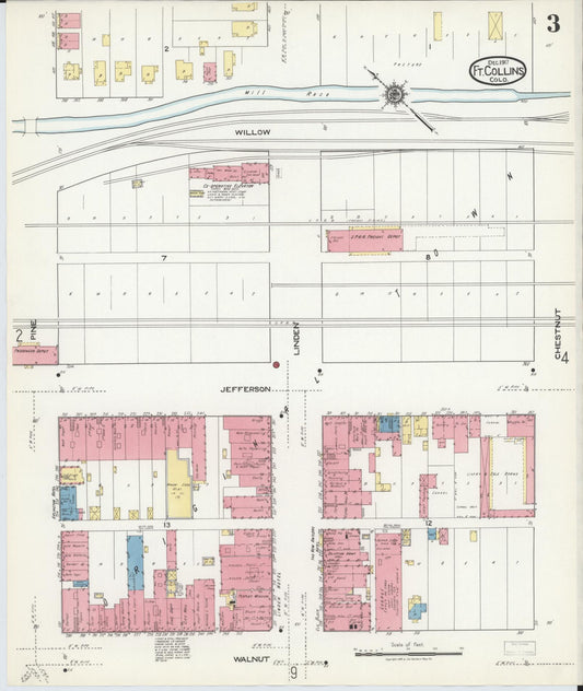 Sanborn Fire Insurance Map from Fort Collins, Larimer County, Colorado (1917), Sheet #0003 - Historic Sanborn Fire Insurance Map Print, vintage old map wall art, antique decor, genealogy gift, Colorado Colorado map