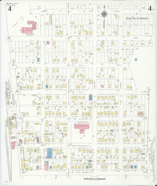 Sanborn Fire Insurance Map from Greybull, Big Horn County, Wyoming (1939), Sheet #0004 - Historic Sanborn Fire Insurance Map Print, vintage old map wall art, antique decor, genealogy gift, Wyoming Wyoming map