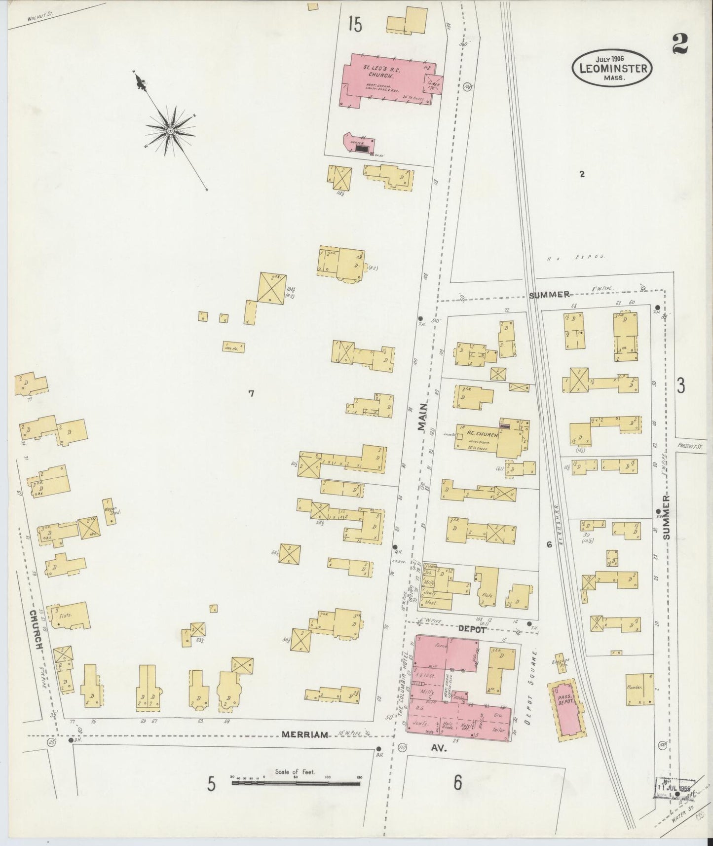 Sanborn Fire Insurance Map from Leominster, Worcester County, Massachusetts (1906), Sheet #0002 - Historic Sanborn Fire Insurance Map Print, vintage old map wall art, antique decor, genealogy gift, Massachusetts Massachusetts map