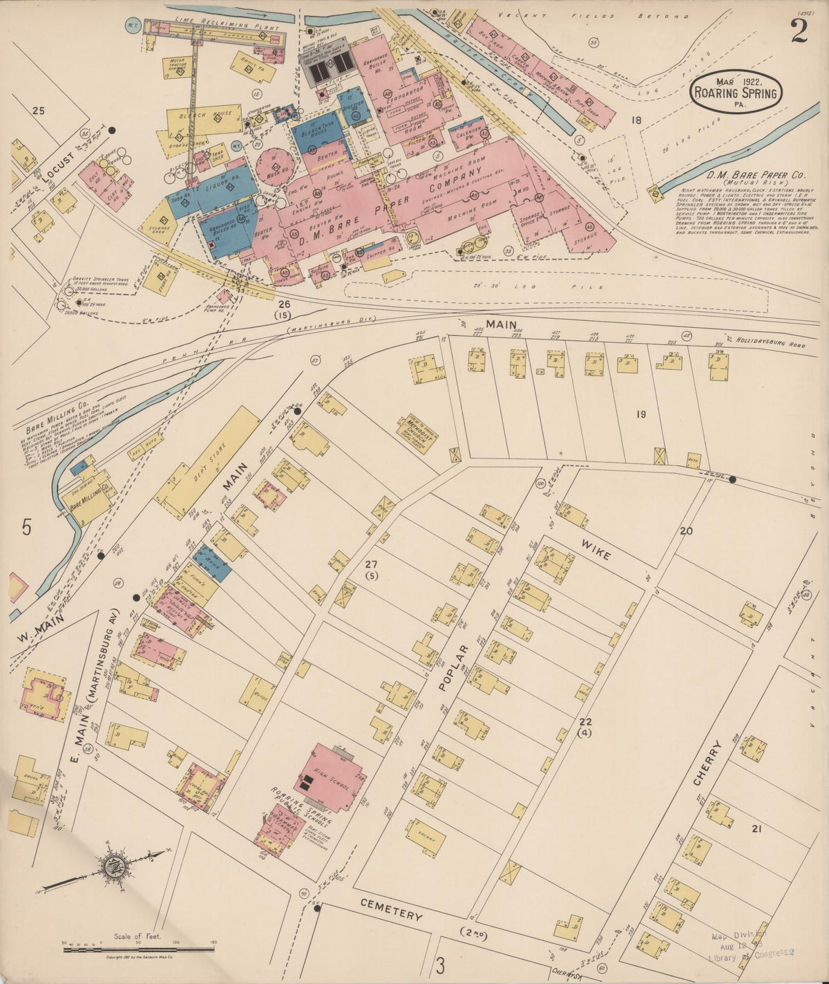 Sanborn Fire Insurance Map from Roaring Spring, Blair County, Pennsylvania (1922), Sheet #0002 - Historic Sanborn Fire Insurance Map Print, vintage old map wall art, antique decor, genealogy gift, Pennsylvania Pennsylvania map