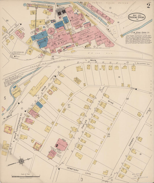 Sanborn Fire Insurance Map from Roaring Spring, Blair County, Pennsylvania (1922), Sheet #0002 - Historic Sanborn Fire Insurance Map Print, vintage old map wall art, antique decor, genealogy gift, Pennsylvania Pennsylvania map