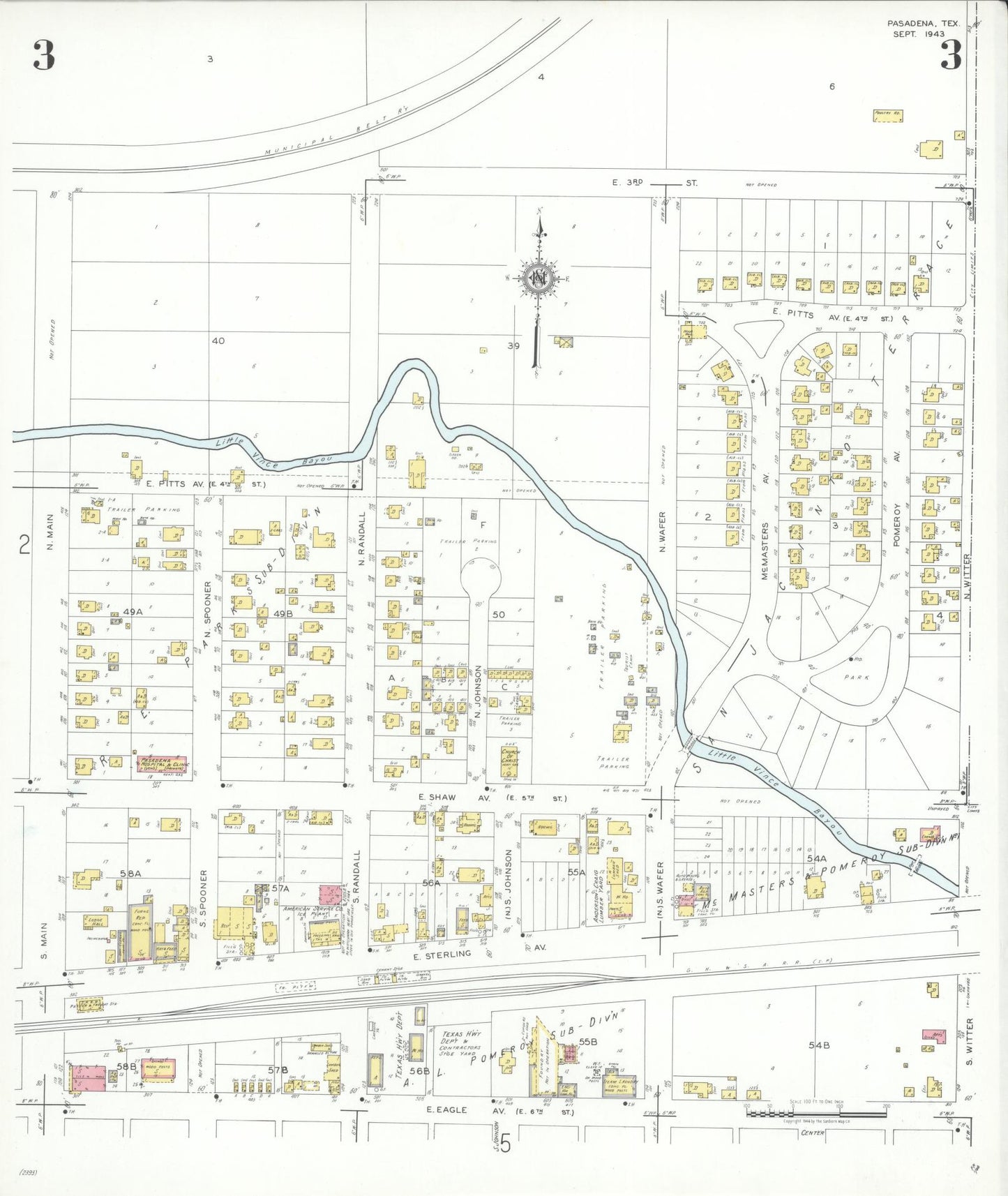 Sanborn Fire Insurance Map from Pasadena, Harris County, Texas (1943), Sheet #0003 - Complete Map Set gallery image, historic Sanborn map, vintage wall art, Texas Texas