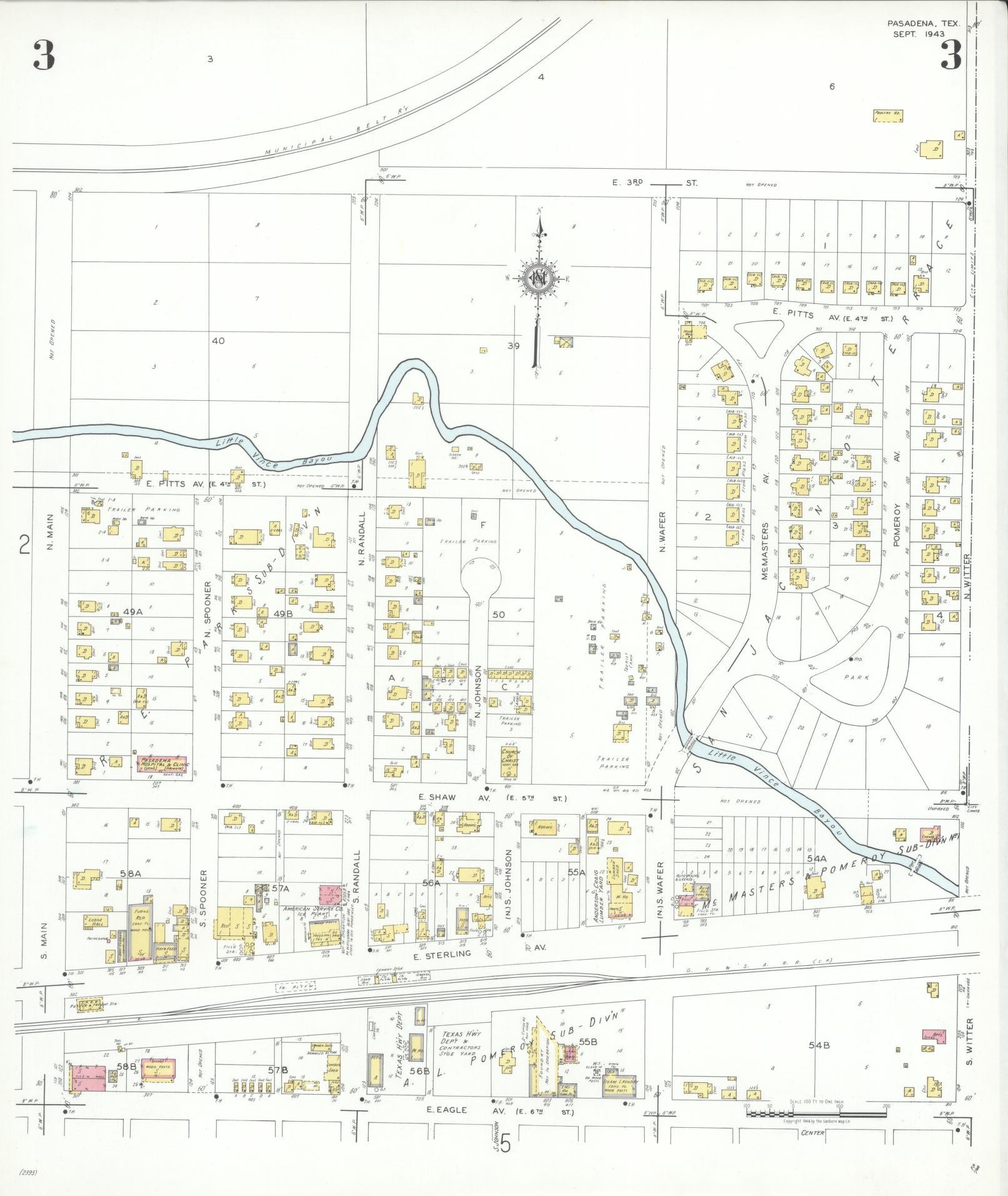 Sanborn Fire Insurance Map from Pasadena, Harris County, Texas (1943), Sheet #0003 - Complete Map Set gallery image, historic Sanborn map, vintage wall art, Texas Texas
