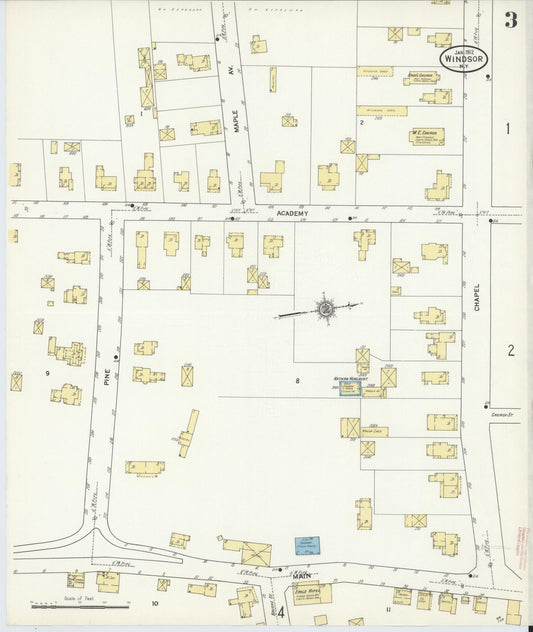 Sanborn Fire Insurance Map from Windsor, Broome County, New York (1912), Sheet #0003 - Historic Sanborn Fire Insurance Map Print, vintage old map wall art, antique decor, genealogy gift, New York New York map
