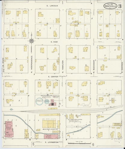 Sanborn Fire Insurance Map from Monticello, Piatt County, Illinois (1915), Sheet #0003 - Complete Map Set gallery image, historic Sanborn map, vintage wall art, Illinois Illinois