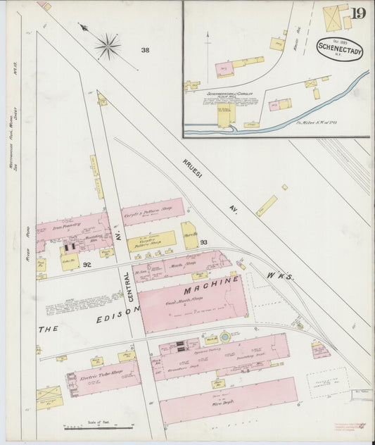 Sanborn Fire Insurance Map from Schenectady, Schenectady County, New York (1889), Sheet #0019 - Historic Sanborn Fire Insurance Map Print, vintage old map wall art, antique decor, genealogy gift, New York New York map