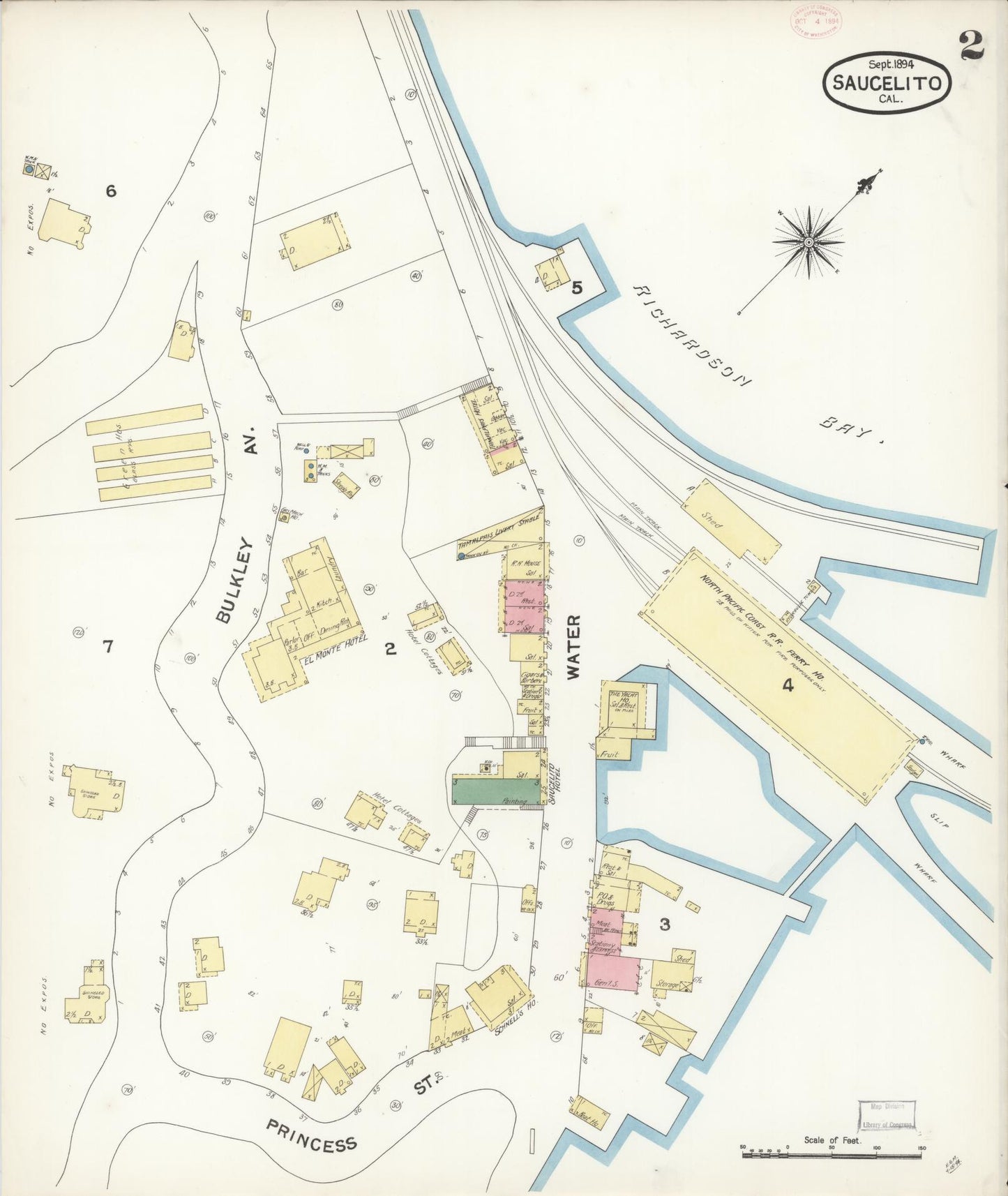 Sanborn Fire Insurance Map from Sausalito, Marin County, California (1894), Sheet #0002 - Complete Map Set gallery image, historic Sanborn map, vintage wall art, California California