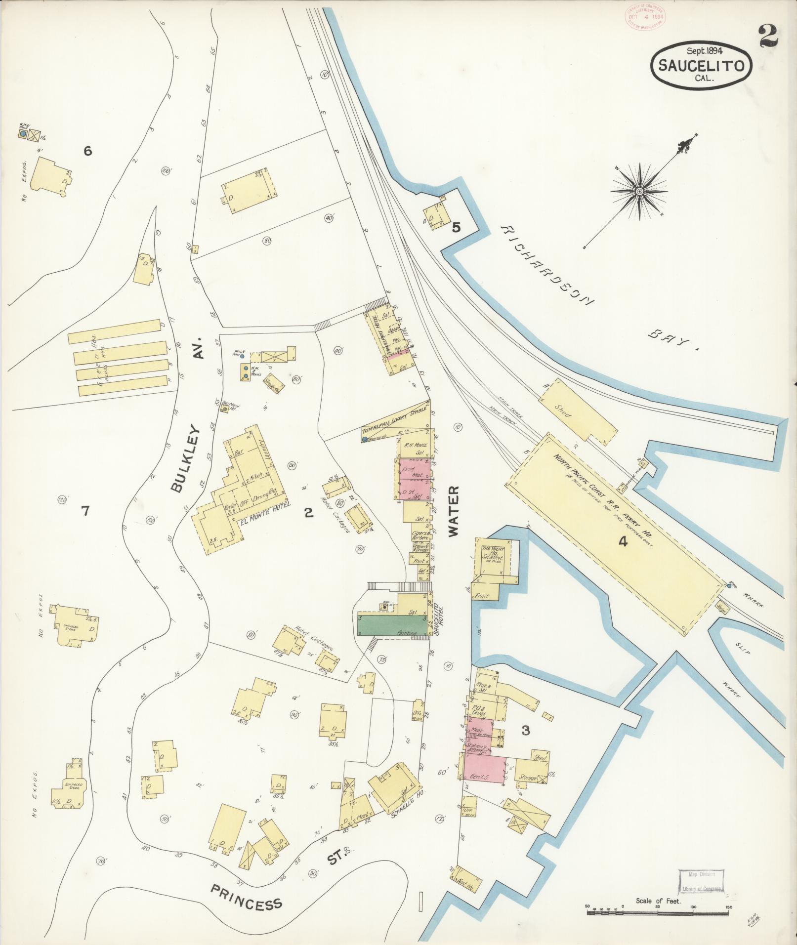 Sanborn Fire Insurance Map from Sausalito, Marin County, California (1894), Sheet #0002 - Complete Map Set gallery image, historic Sanborn map, vintage wall art, California California