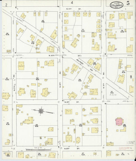 Sanborn Fire Insurance Map from Columbus, Lowndes County, Mississippi (1910), Sheet #0005 - Historic Sanborn Fire Insurance Map Print, vintage old map wall art, antique decor, genealogy gift, Mississippi Mississippi map