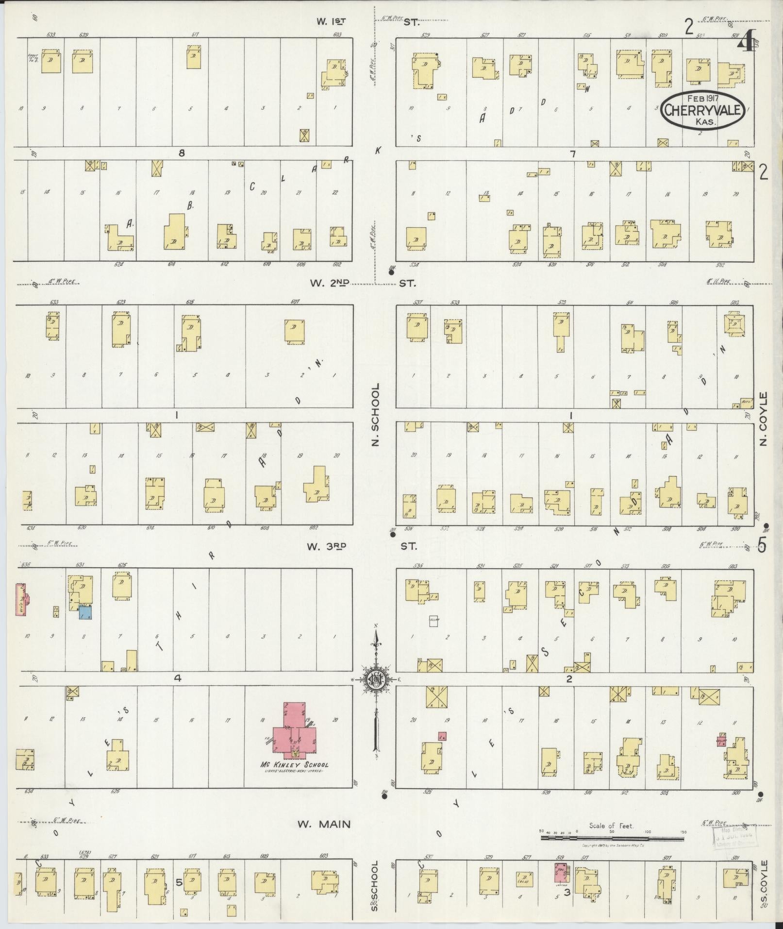 Sanborn Fire Insurance Map from Cherryvale, Montgomery County, Kansas (1917), Sheet #0004 - Historic Sanborn Fire Insurance Map Print, vintage old map wall art, antique decor, genealogy gift, Kansas Kansas map
