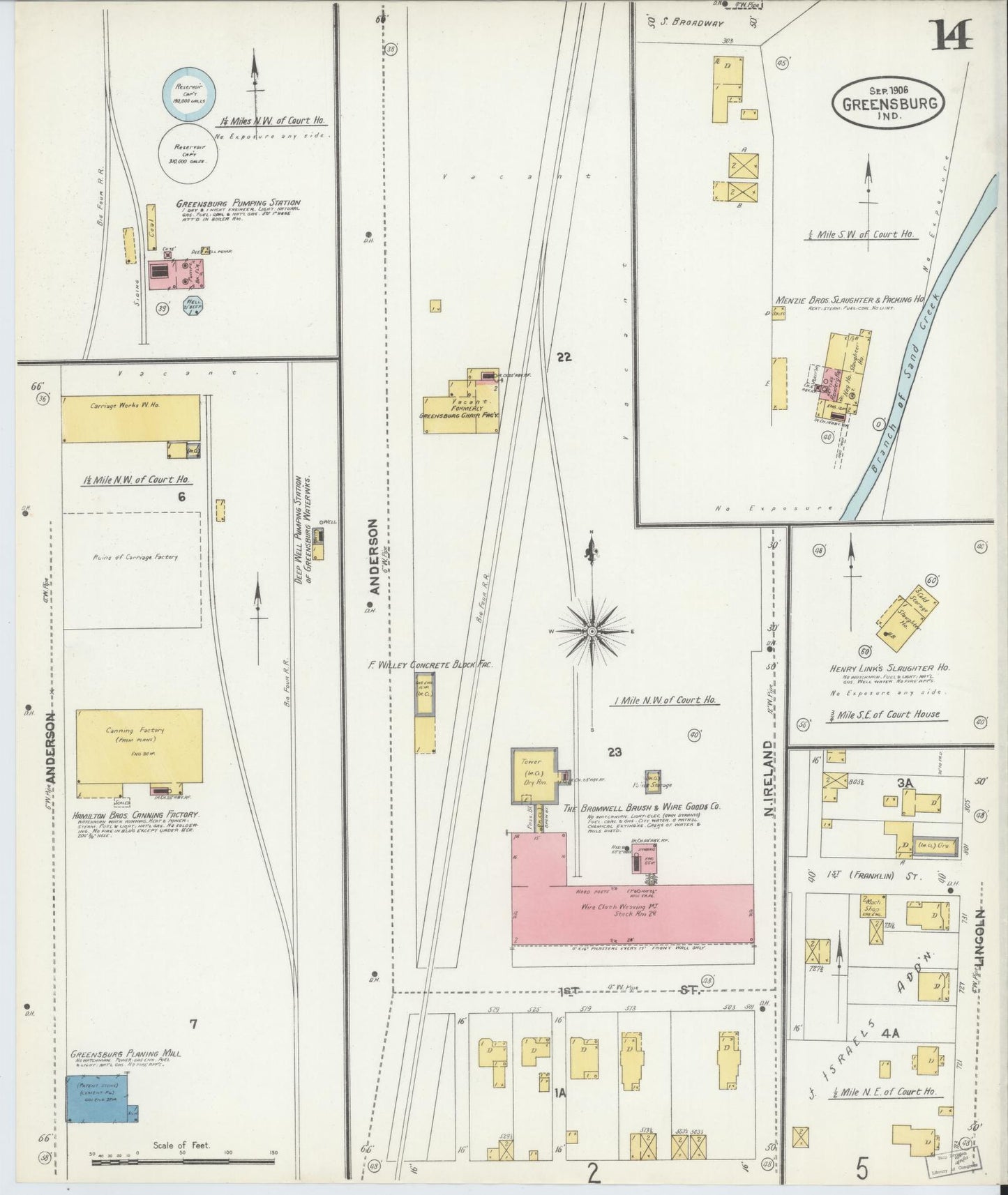 Sanborn Fire Insurance Map from Greensburg, Decatur County, Indiana (1906), Sheet #0014 - Historic Sanborn Fire Insurance Map Print, vintage old map wall art, antique decor, genealogy gift, Indiana Indiana map