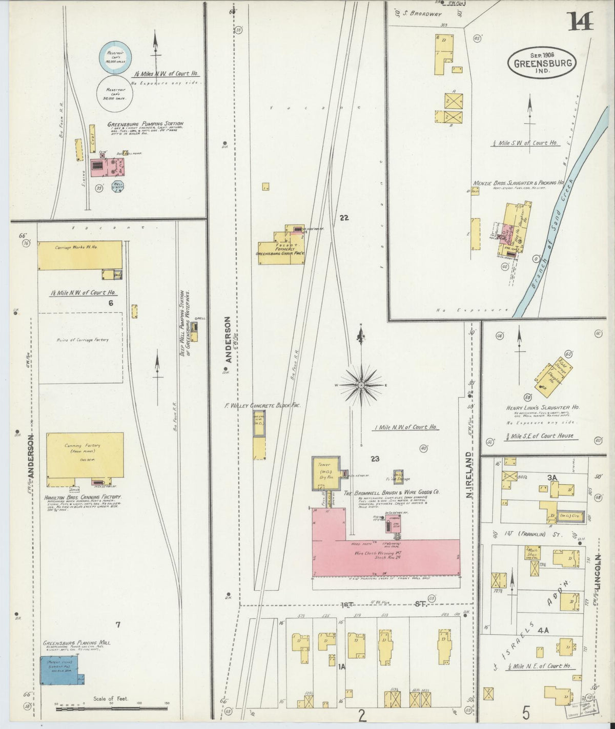 Sanborn Fire Insurance Map from Greensburg, Decatur County, Indiana (1906), Sheet #0014 - Historic Sanborn Fire Insurance Map Print, vintage old map wall art, antique decor, genealogy gift, Indiana Indiana map
