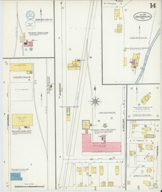 Sanborn Fire Insurance Map from Greensburg, Decatur County, Indiana (1906), Sheet #0014 - Historic Sanborn Fire Insurance Map Print, vintage old map wall art, antique decor, genealogy gift, Indiana Indiana map