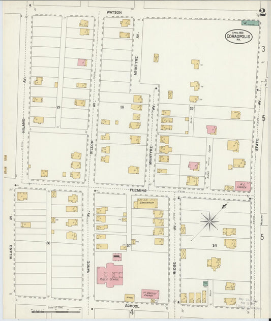 Sanborn Fire Insurance Map from Coraopolis, Allegheny County, Pennsylvania (1902), Sheet #0002 - Historic Sanborn Fire Insurance Map Print, vintage old map wall art, antique decor, genealogy gift, Pennsylvania Pennsylvania map