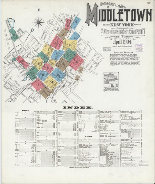 Sanborn Fire Insurance Map from Middletown, Orange County, New York (1904), Sheet #0001 - Complete Map Set gallery image, historic Sanborn map, vintage wall art, New York New York