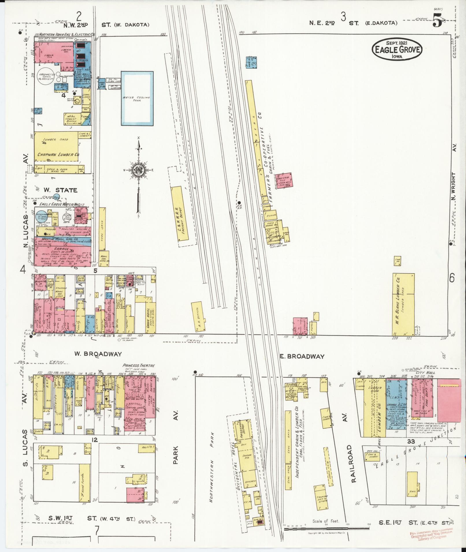 Sanborn Fire Insurance Map from Eagle Grove, Wright County, Iowa (1921), Sheet #0005 - Historic Sanborn Fire Insurance Map Print, vintage old map wall art