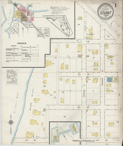 Sanborn Fire Insurance Map from Stuart, Martin County, Florida (1915), Sheet #0001 - Complete Map Set gallery image, historic Sanborn map, vintage wall art, Florida Florida