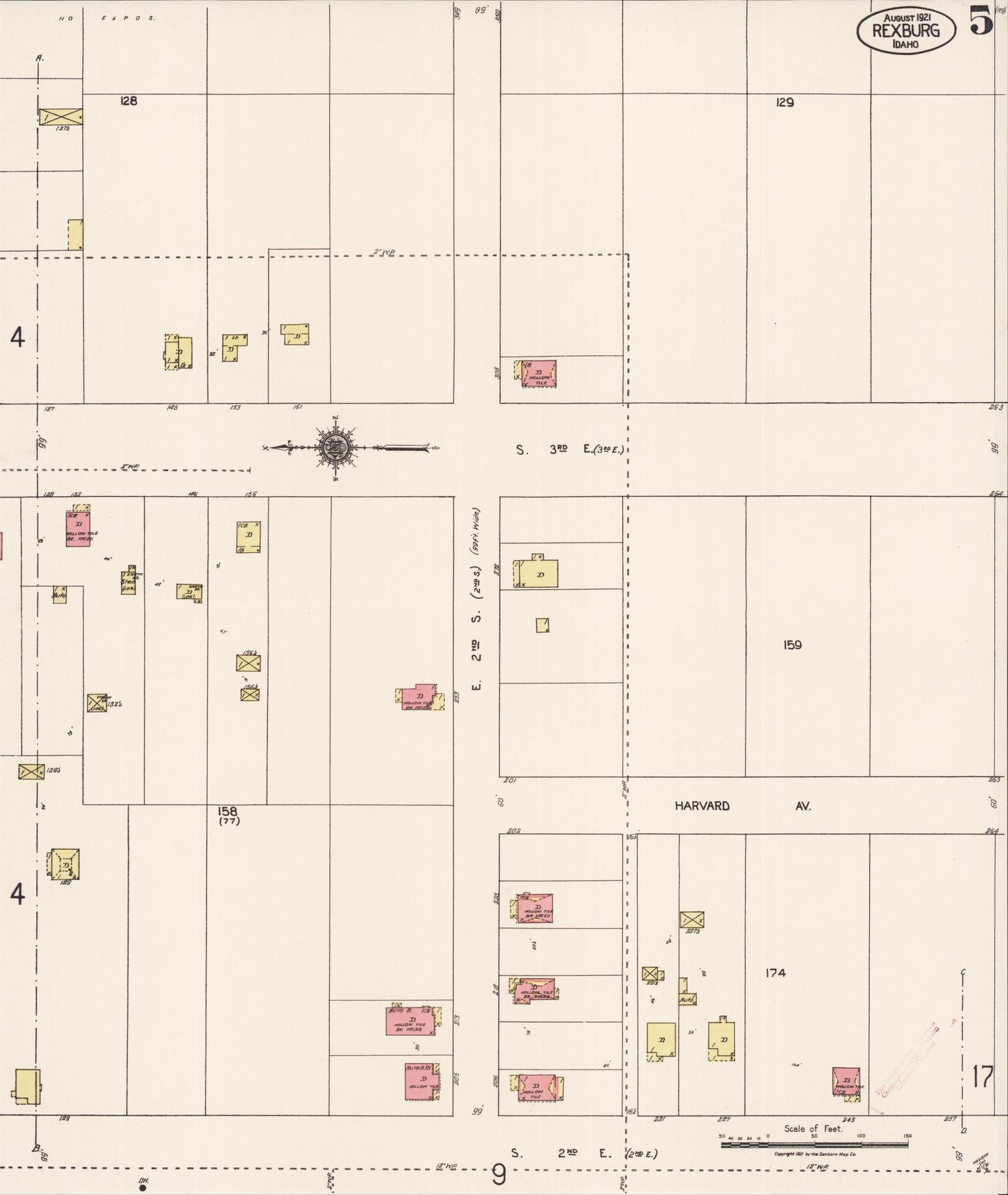 Sanborn Fire Insurance Map from Rexburg, Madison County, Idaho (1921), Sheet #0005 - Historic Sanborn Fire Insurance Map Print, vintage old map wall art, antique decor, genealogy gift, Idaho Idaho map
