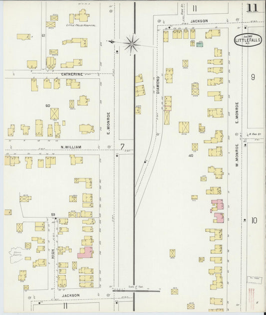 Sanborn Fire Insurance Map from Little Falls, Herkimer County, New York (1897), Sheet #0011 - Historic Sanborn Fire Insurance Map Print, vintage old map wall art, antique decor, genealogy gift, New York New York map