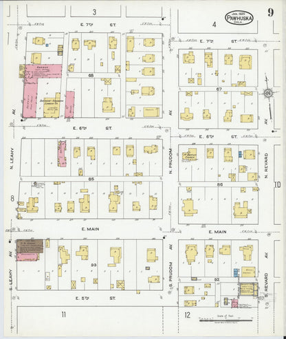 Sanborn Fire Insurance Map from Pawhuska, Osage County, Oklahoma (1920), Sheet #0009 - Complete Map Set gallery image, historic Sanborn map, vintage wall art, Oklahoma Oklahoma