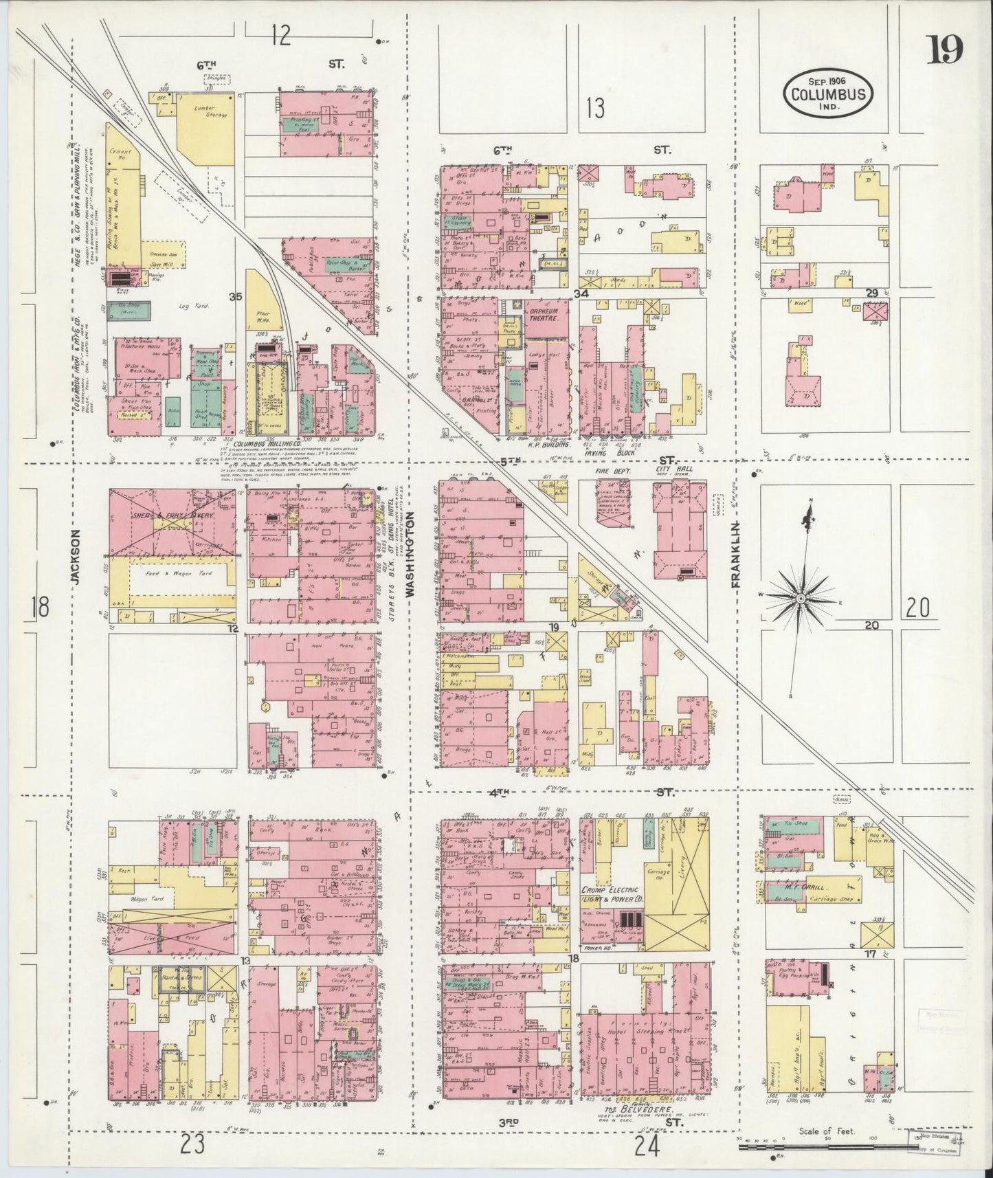 Sanborn Fire Insurance Map from Columbus, Bartholomew County, Indiana (1906), Sheet #0019 - Complete Map Set gallery image, historic Sanborn map, vintage wall art, Indiana Indiana