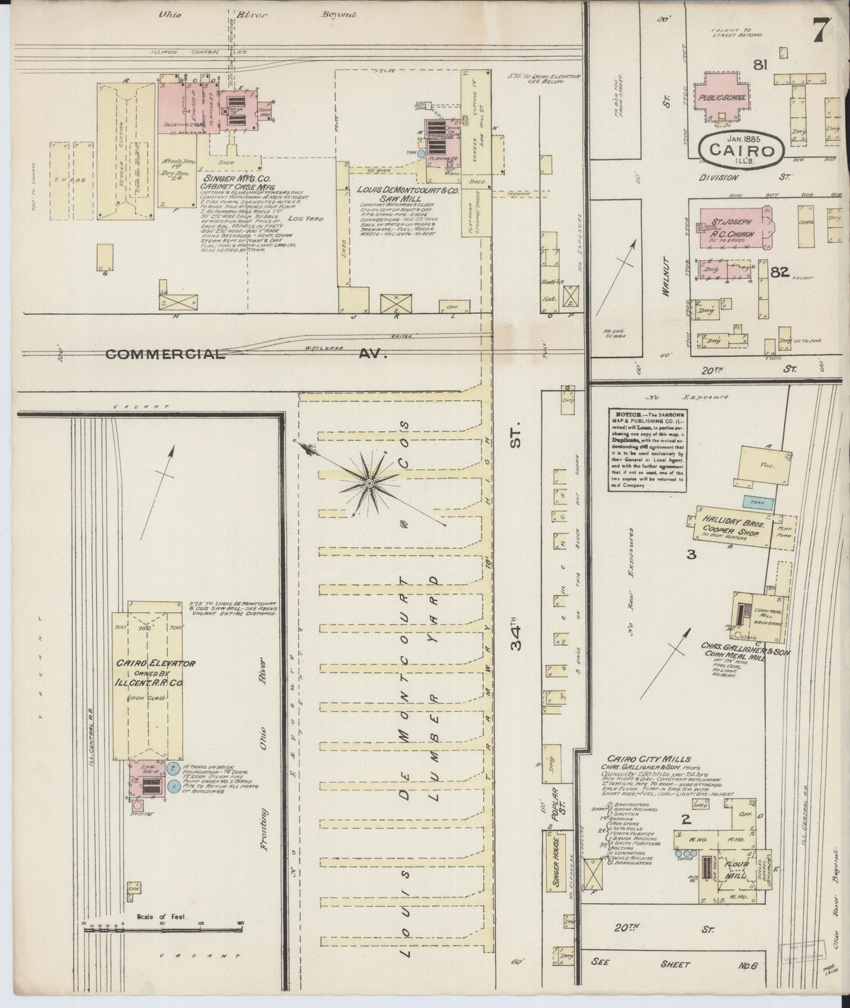 Sanborn Fire Insurance Map from Cairo, Alexander County, Illinois (1885), Sheet #0007 - Complete Map Set gallery image, historic Sanborn map, vintage wall art, Illinois Illinois