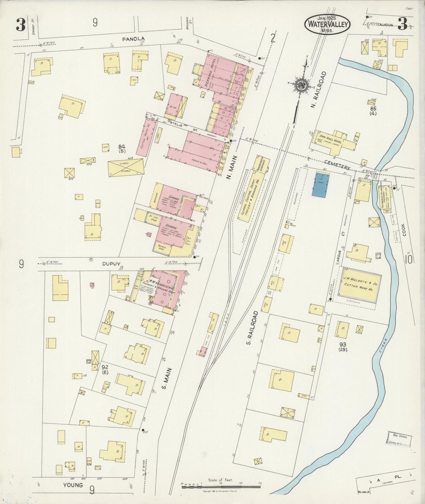 Sanborn Fire Insurance Map from Water Valley, Yalobusha County, Mississippi (1925), Sheet #0003 - Complete Map Set gallery image, historic Sanborn map, vintage wall art, Mississippi Mississippi