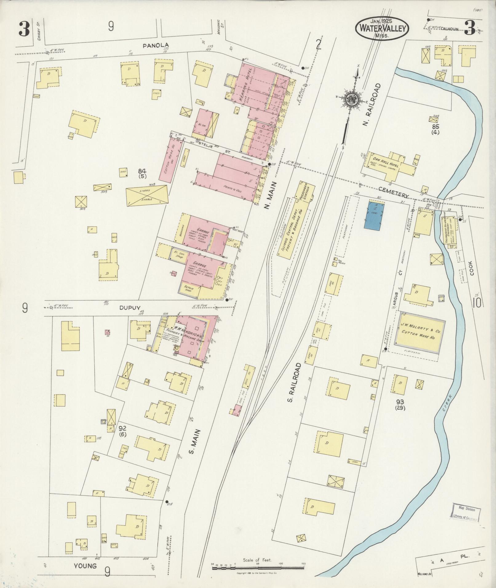 Sanborn Fire Insurance Map from Water Valley, Yalobusha County, Mississippi (1925), Sheet #0003 - Complete Map Set gallery image, historic Sanborn map, vintage wall art, Mississippi Mississippi