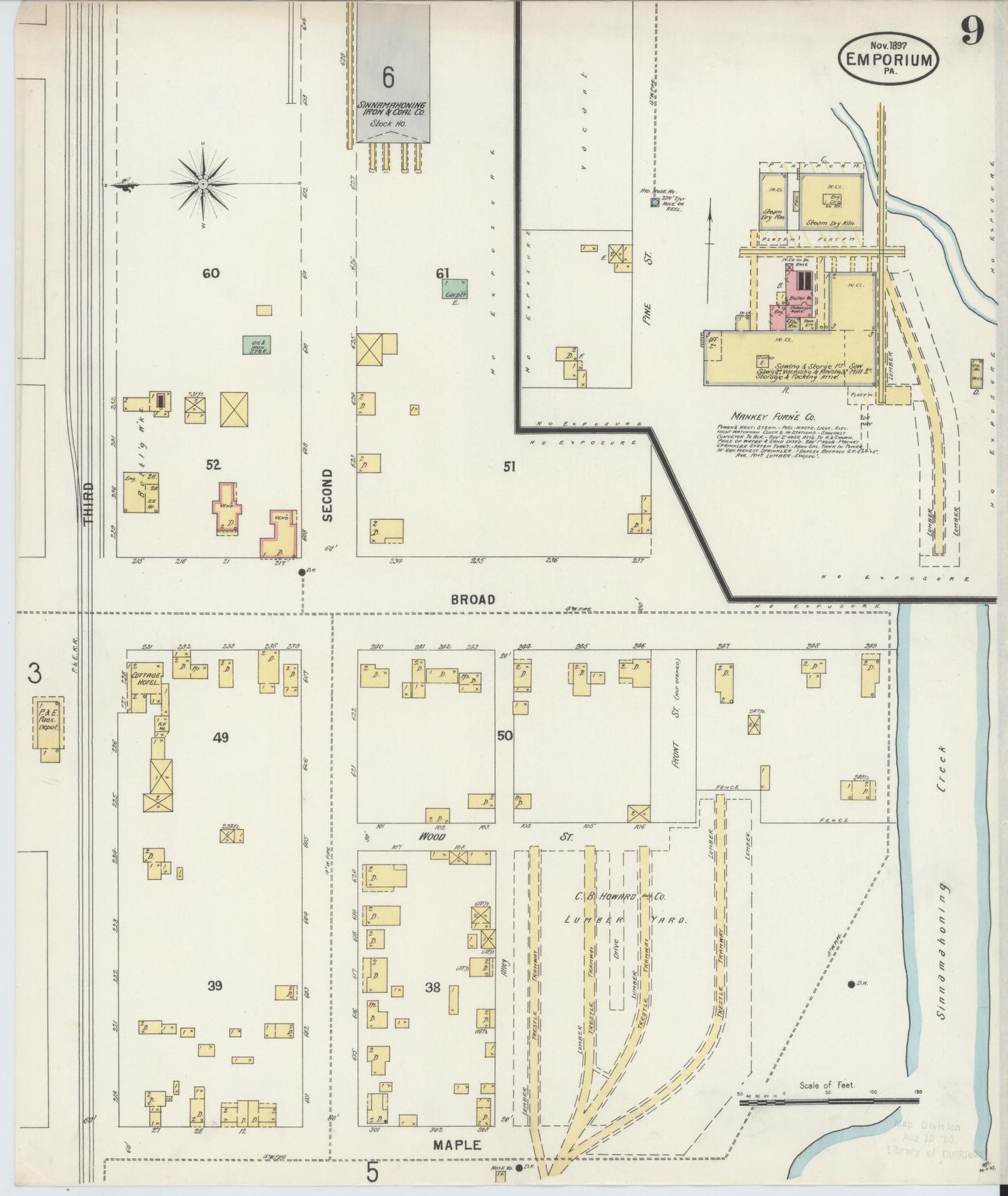 Sanborn Fire Insurance Map from Emporium, Cameron County, Pennsylvania (1897), Sheet #0009 - Historic Sanborn Fire Insurance Map Print, vintage old map wall art, antique decor, genealogy gift, Pennsylvania Pennsylvania map