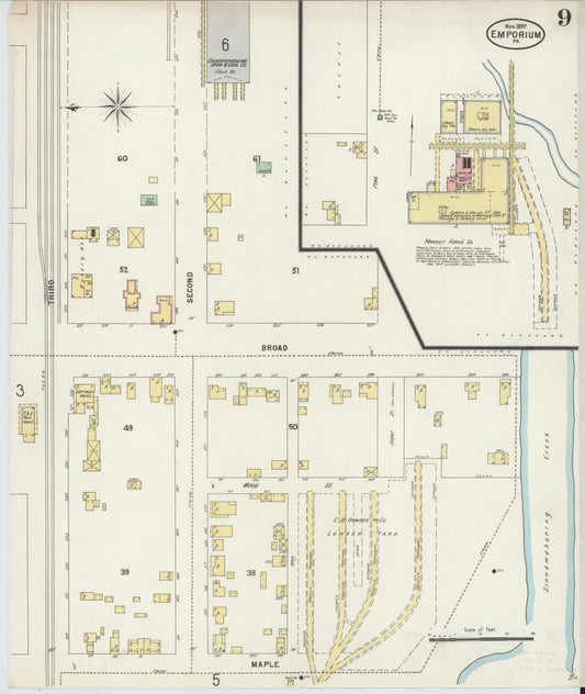 Sanborn Fire Insurance Map from Emporium, Cameron County, Pennsylvania (1897), Sheet #0009 - Historic Sanborn Fire Insurance Map Print, vintage old map wall art, antique decor, genealogy gift, Pennsylvania Pennsylvania map