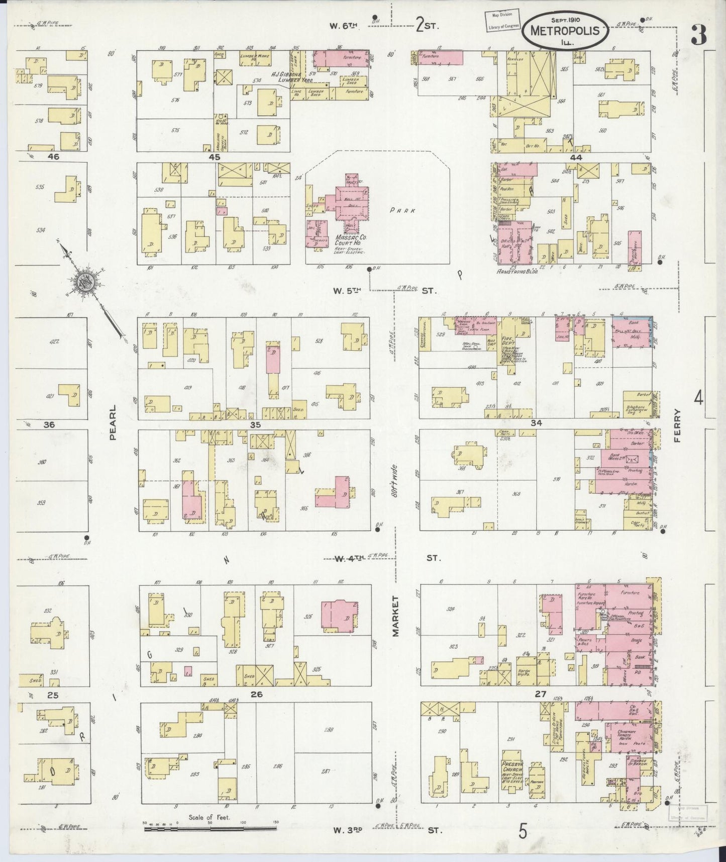 Sanborn Fire Insurance Map from Metropolis, Massac County, Illinois (1910), Sheet #0003 - Historic Sanborn Fire Insurance Map Print, vintage old map wall art, antique decor, genealogy gift, Illinois Illinois map