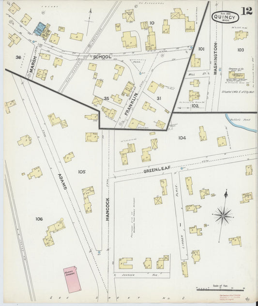 Sanborn Fire Insurance Map from Quincy, Norfolk County, Massachusetts (1891), Sheet #0012 - Historic Sanborn Fire Insurance Map Print, vintage old map wall art, antique decor, genealogy gift, Massachusetts Massachusetts map